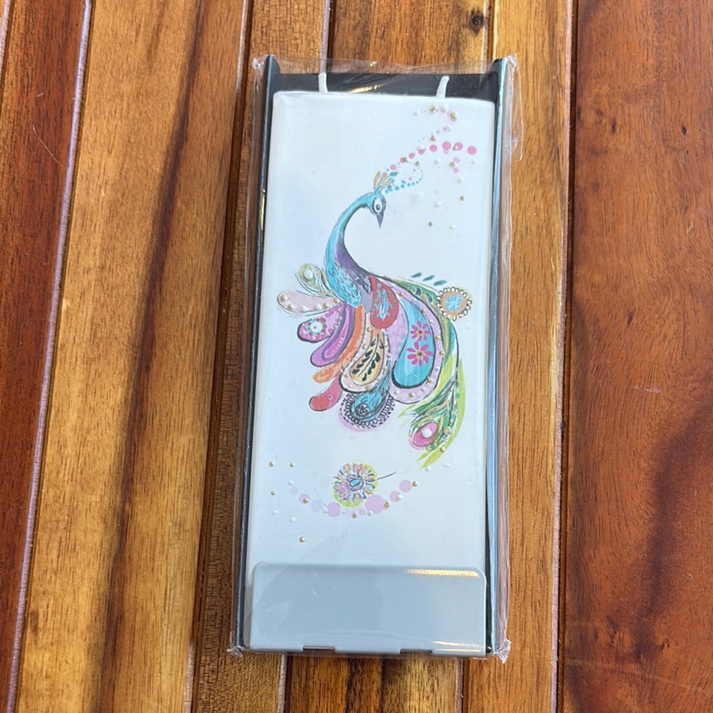 Flatyz Blue and Green Peacock Flat Candle. Stand included
